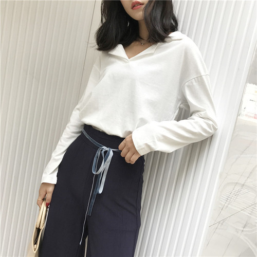 Real price Hong Kong-style retro chic autumn new suit collar T-shirt casual Pullover Jacket