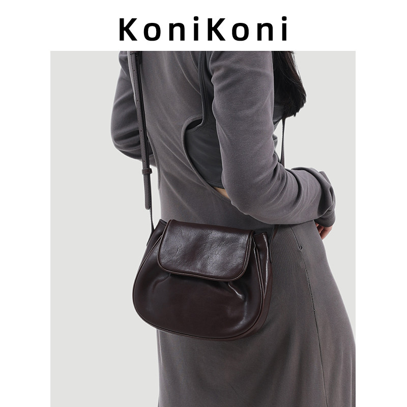 KoniKoni头层牛皮小众半圆马鞍包女2026新款高级感单肩斜挎包小包