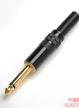 6.5黑色镀金6.35单声道 话筒插头 大二芯 大三芯  YS201D-BG 立体