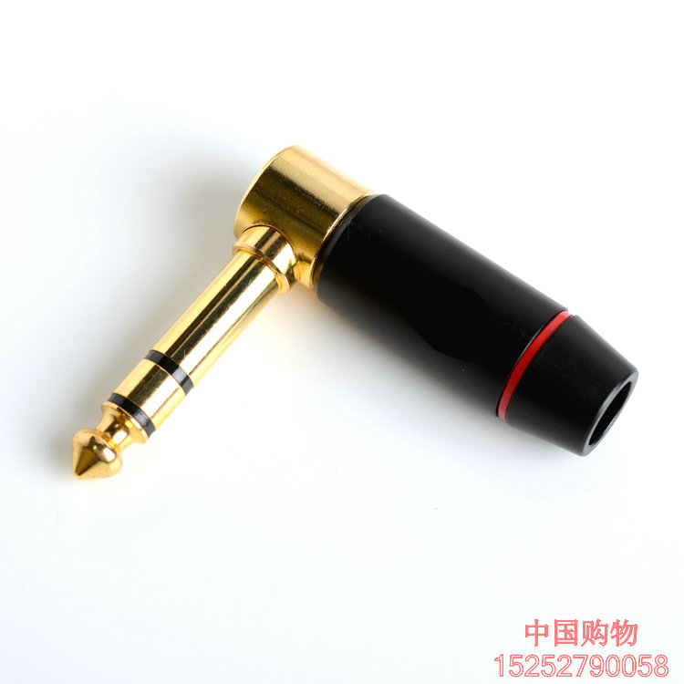 吉诚6.35双声道大三芯插头6.5调音台弯插头平衡头TRS全铜外壳