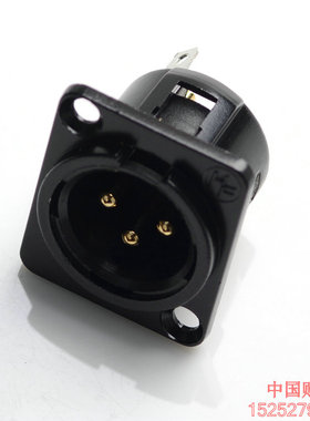 宏丰HF231黑色金卡农座卡龙端子三芯插座小方座j3p公头座3PIN