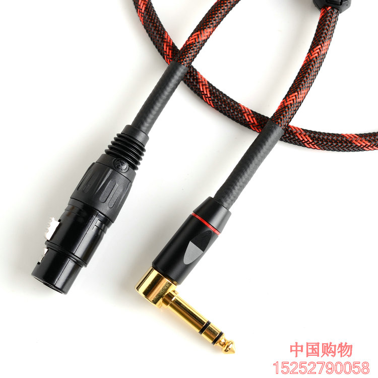 话筒插连接调音台线卡农母转6.35大三芯弯头卡侬变6.5立体声插头