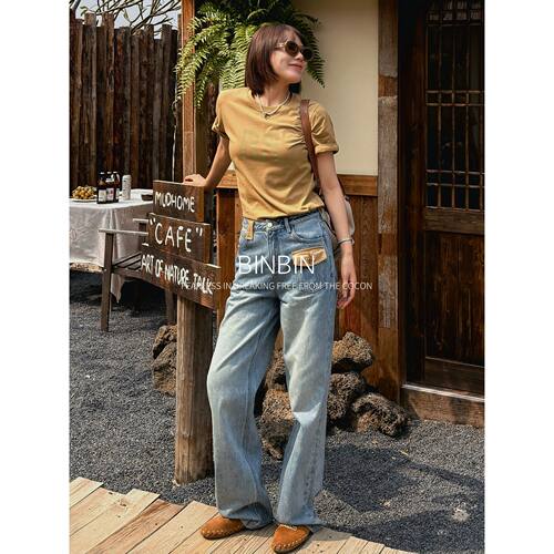 2026春款纯棉设计感直筒牛仔裤