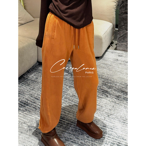 秋冬重磅奥粒绒松紧腰束脚休闲裤