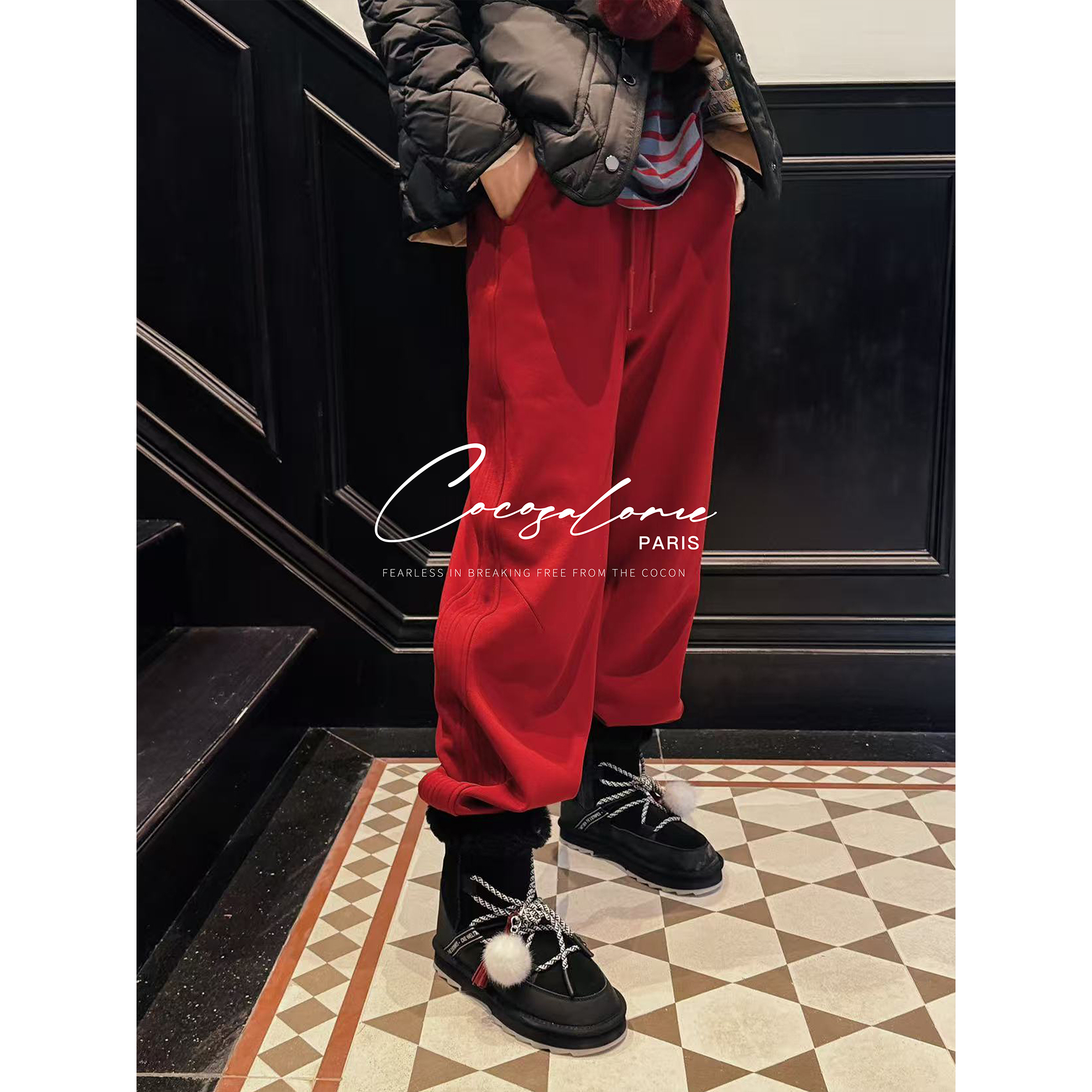 秋冬新款480g加绒松紧腰束脚卫裤