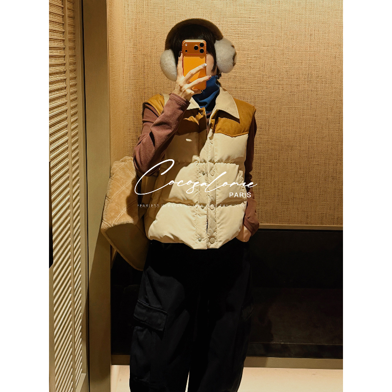 撞色设计轻盈保暖90%白鸭绒马甲