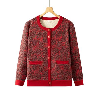 中老年人奶奶女装加绒加厚保暖开衫外套妈妈对襟保暖衣女防寒秋冬