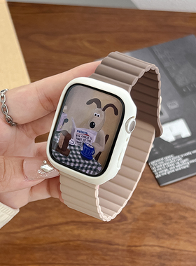 【全新双拼】适用apple watch789表带苹果手表9代iwatch6/5se43硅胶双色创意运动磁吸40/44/45/41mm男女新款