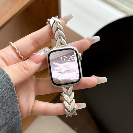 适用iwatch9表带s10苹果手表ultra2麦穗细钻金属表带applewatch8/7/6代se手表带49mm新款s8高级5/4运动ulrta