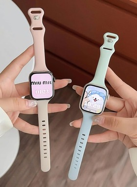 适用苹果手表表带S11applewatchS10液态硅胶蝴蝶扣表带iwatch98765se3苹果手表带ultra3女运动腕带细款小蛮腰