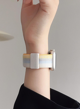 适用iwatchS11表带苹果手表s9/8/7代applewatch磁吸尼龙S10回环式44/41mm45男女ultra3运动se3硅胶49新款彩虹