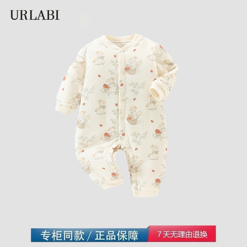 品牌撤柜清仓婴儿连体衣秋冬季200克夹棉初生宝宝纯棉A类爬服哈衣