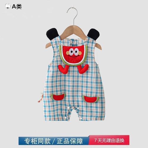 品牌撤柜折扣夏季宝宝薄款连体衣可爱爬服无袖哈衣小月龄外出服