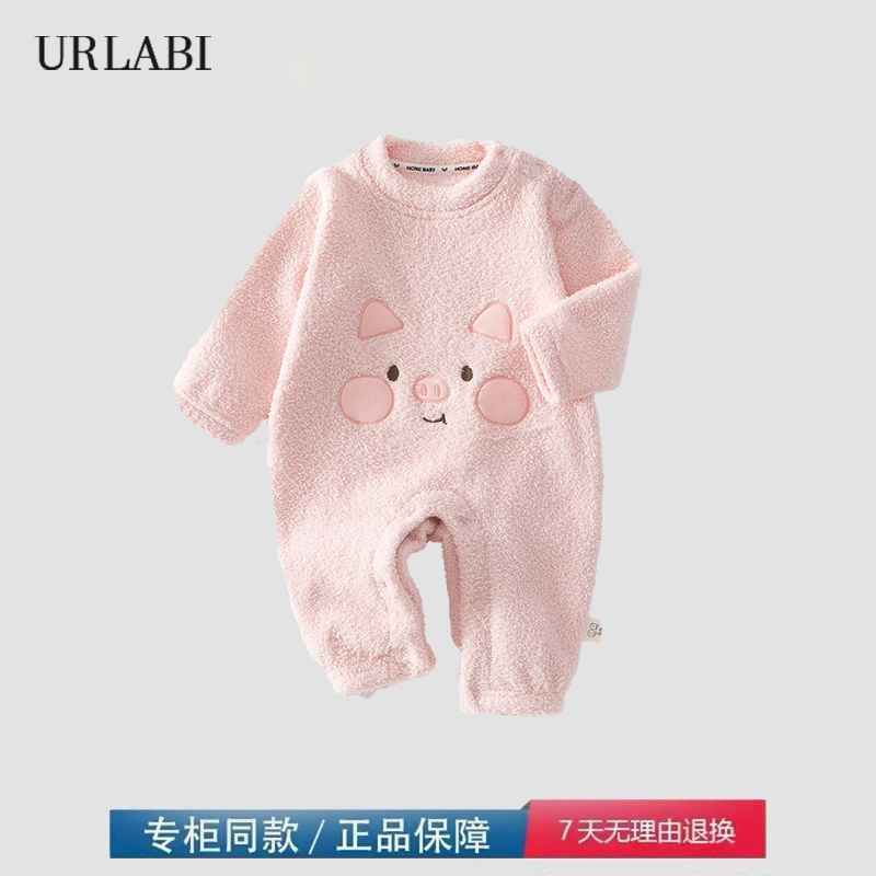 品牌撤柜清仓婴儿连体衣半边绒加绒保暖宝宝衣服哈衣外出加厚爬服