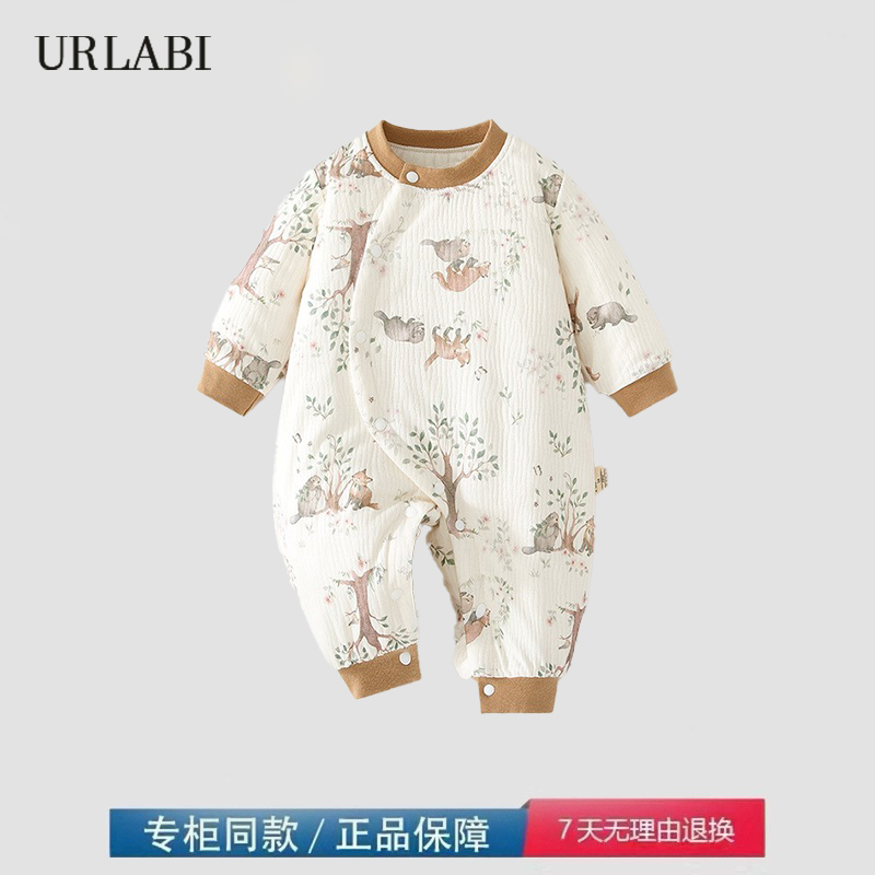 品牌撤柜清仓婴儿连体衣宝宝50g夹棉秋冬无骨哈衣薄棉加厚爬爬服