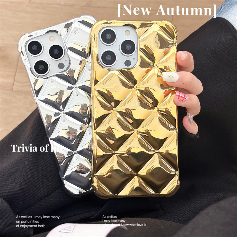 INS菱格电镀纯色手机壳适用苹果15/14PRO软壳iPhone13/12/X保护套