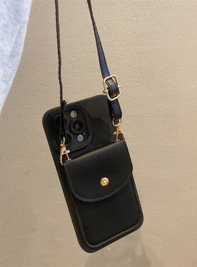 新款皮质挂绳卡包iPhone17promax/15/16手机壳适用苹果13/12/11插卡三星s25ultra/A54/A14/note20+/s24保护套