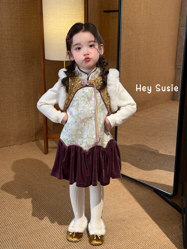 苏西Susie女童26秋冬新款韩版时尚潮新中式国风旗袍裙打底衫套装