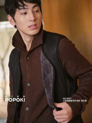 POPOKI6021小羊绒极暖马甲男款坎肩背心秋冬新款加绒厚款保暖背心