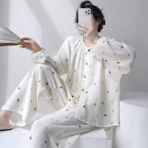 长裤夏季睡衣薄款纯棉纱布家居服