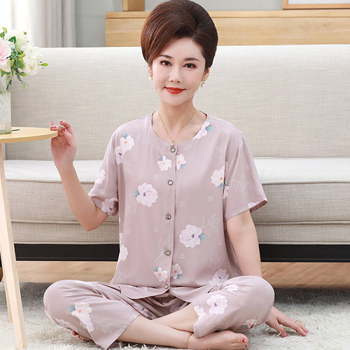 中老年妈妈外穿开衫棉绸睡衣外穿