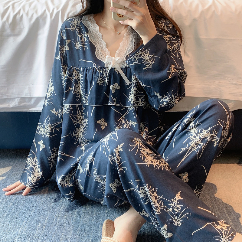 2025春夏季新款女式睡衣长袖免穿内衣棉绸人棉夏天薄款家居服套装