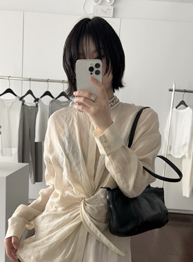 重工手工串珠领度假风亚麻小衫