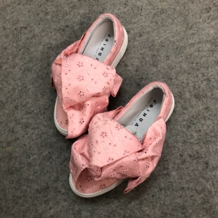 德国采购新品Joshua Sanders粉色大蝴蝶结女绣花渔夫鞋运动休闲鞋