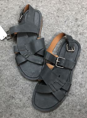 美国采购新上Opening Cermony深灰色男士后绑带平底露趾凉鞋