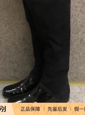 德国采购新品Roger Vivier黑漆皮RV平底方头女修腿超长过膝靴子