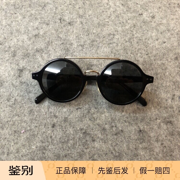 美国Celine瑟琳金色双梁小圆片黑框中性太阳眼镜墨镜
