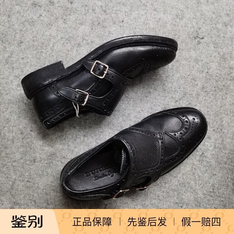 德国采购Burberry巴宝莉复古黑布洛克雕花女平底单皮鞋中口蒙克鞋