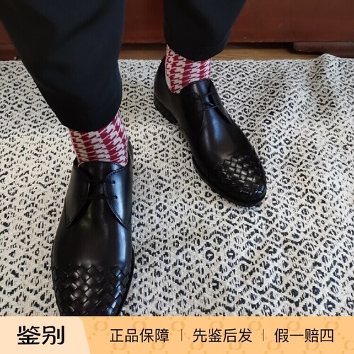 bv美国黑色编织方头低帮皮鞋新品