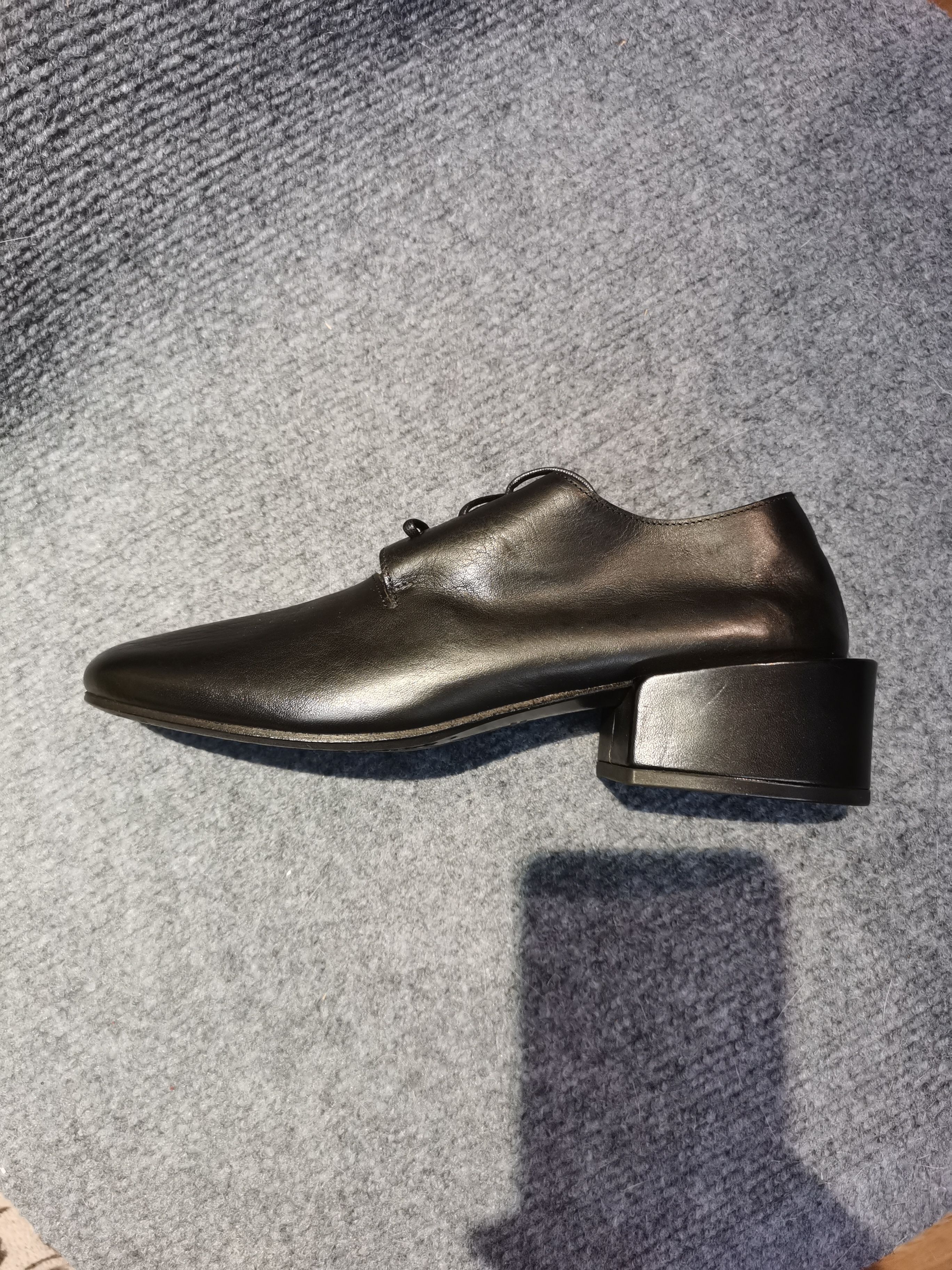 德国调货MARSELL黑色超软皮女士中性设计系带5cm跟德比鞋单皮鞋