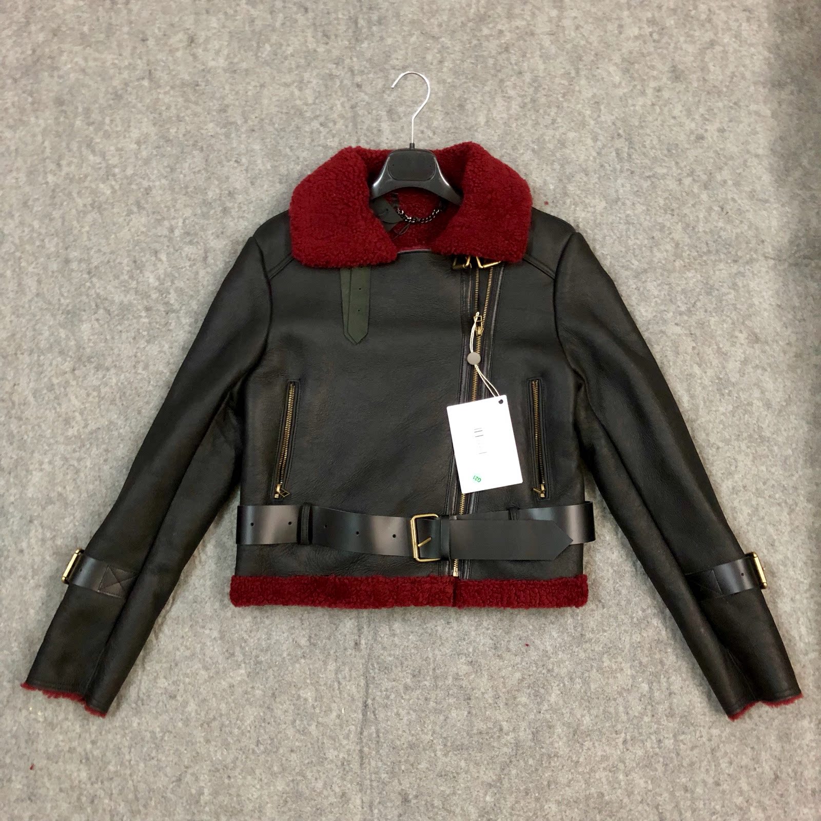 羊皮毛一体短款皮夹克muubaa机车