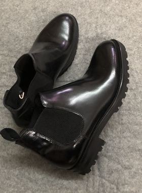 美国Fratelli Rossetti黑色漆皮男厚底短帮靴子切尔西靴