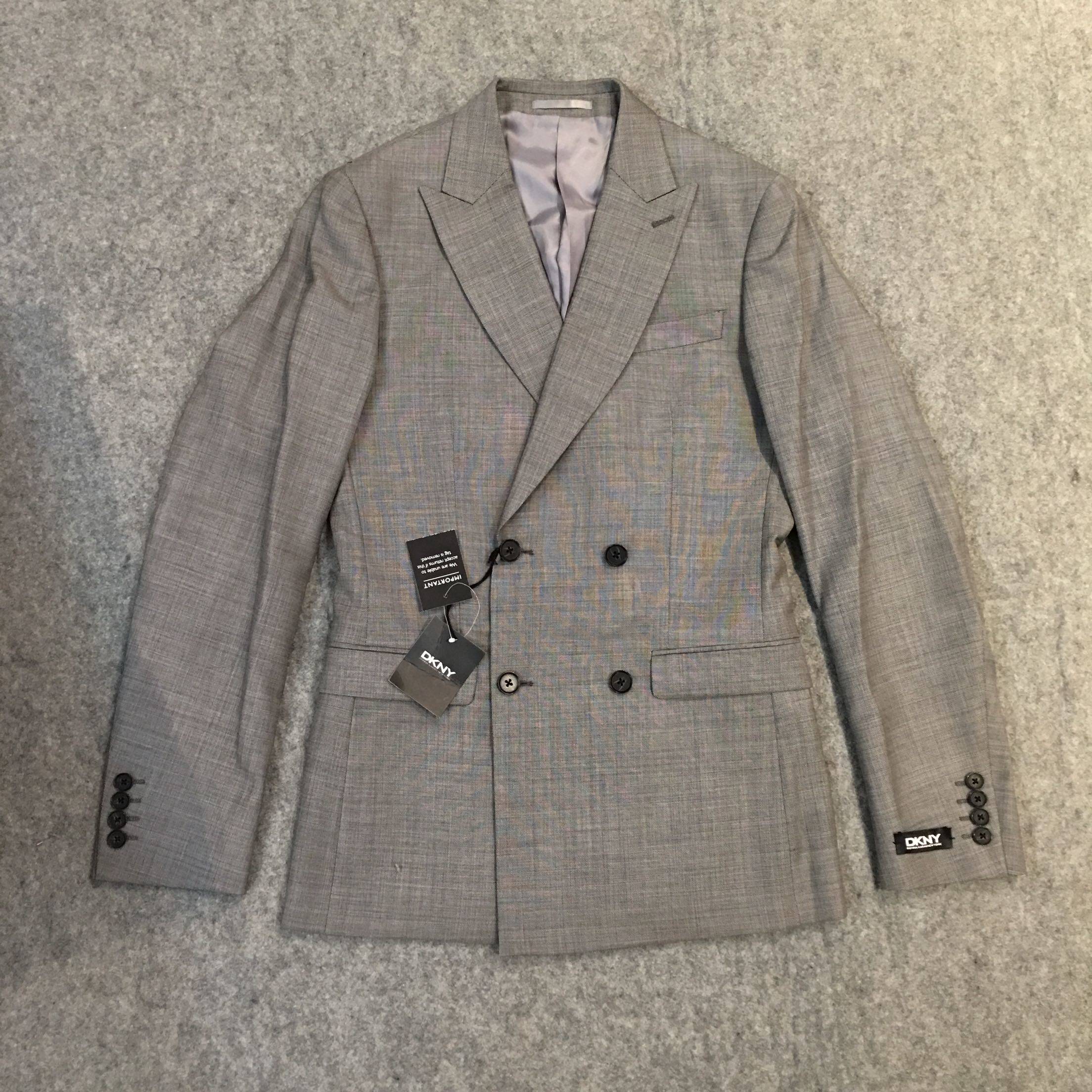 英国灰色羊毛枪驳领双排扣西服