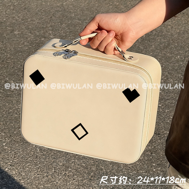 黑色棱形化妆包便携带镜子化妆箱化妆箱/盒
