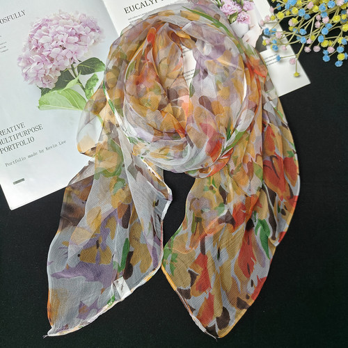 四季百搭真丝桑蚕丝印花女小丝巾