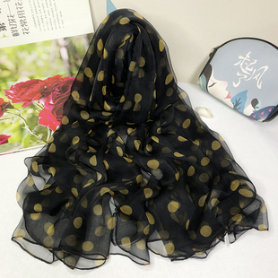 真丝丝巾秋款波点时尚百搭春秋女士2026新薄款桑蚕丝围巾长款纱巾