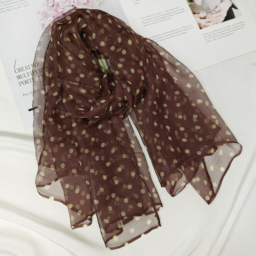 四季百搭真丝桑蚕丝女波点小丝巾