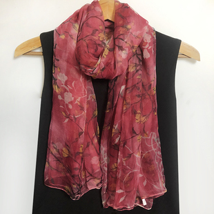 百搭桑蚕丝薄款 纱巾披肩 印花围巾中老年新款 杭州真丝丝巾女春秋季