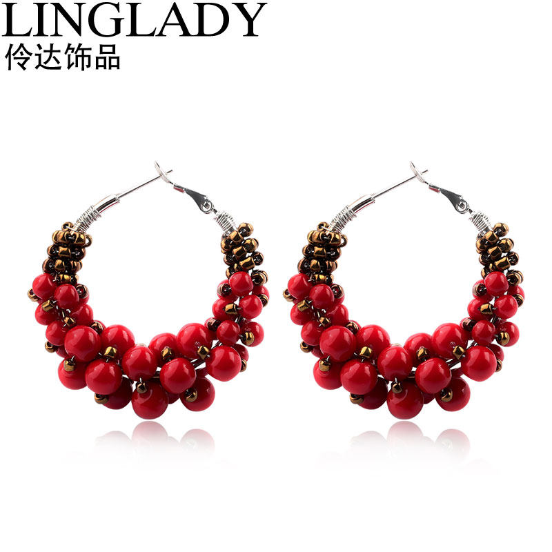 欧美新款个性夸张网红圆圈潮人耳环气质韩国大圈耳坠手工百搭耳夹