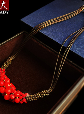 红色民族风项链女复古时尚欧美个性夸张网红潮短款锁骨链脖子饰品