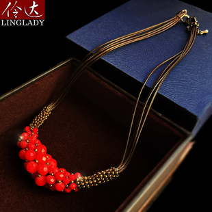 红色民族风项链女复古时尚欧美个性夸张网红潮短款锁骨链脖子饰品