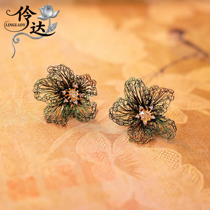 伶达原创设计花朵耳环