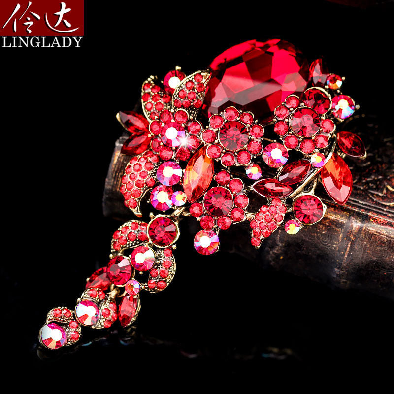 伶达欧美复古胸针夸张胸花西装外套别针大气配饰人工水晶衣角扣