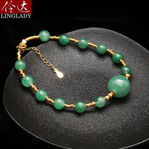 石英质玉 925银非洲翠手链设计感手串 松烟入墨