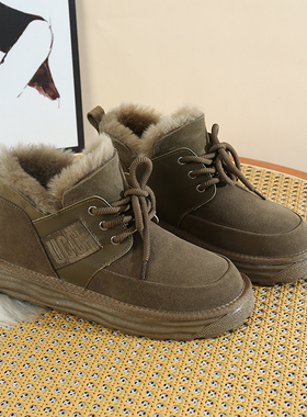 新款男士保暖羊毛雪地靴 加厚保暖平底系带雪地靴