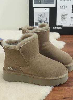 厚底雪地靴女2024新款防滑皮毛一体冬加绒民族风百搭东北保暖棉鞋